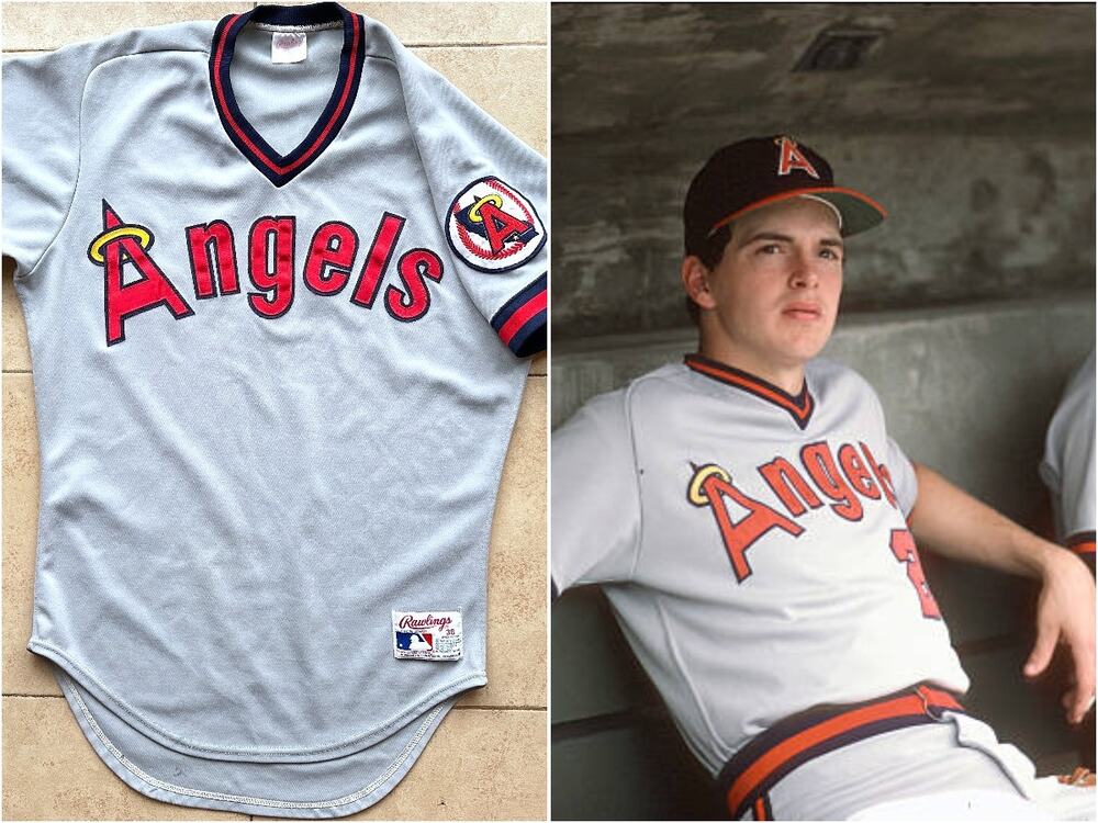 California Angels 80s RAWLINGS Pullover Authentic jersey 38 M gray Road MLB vtg